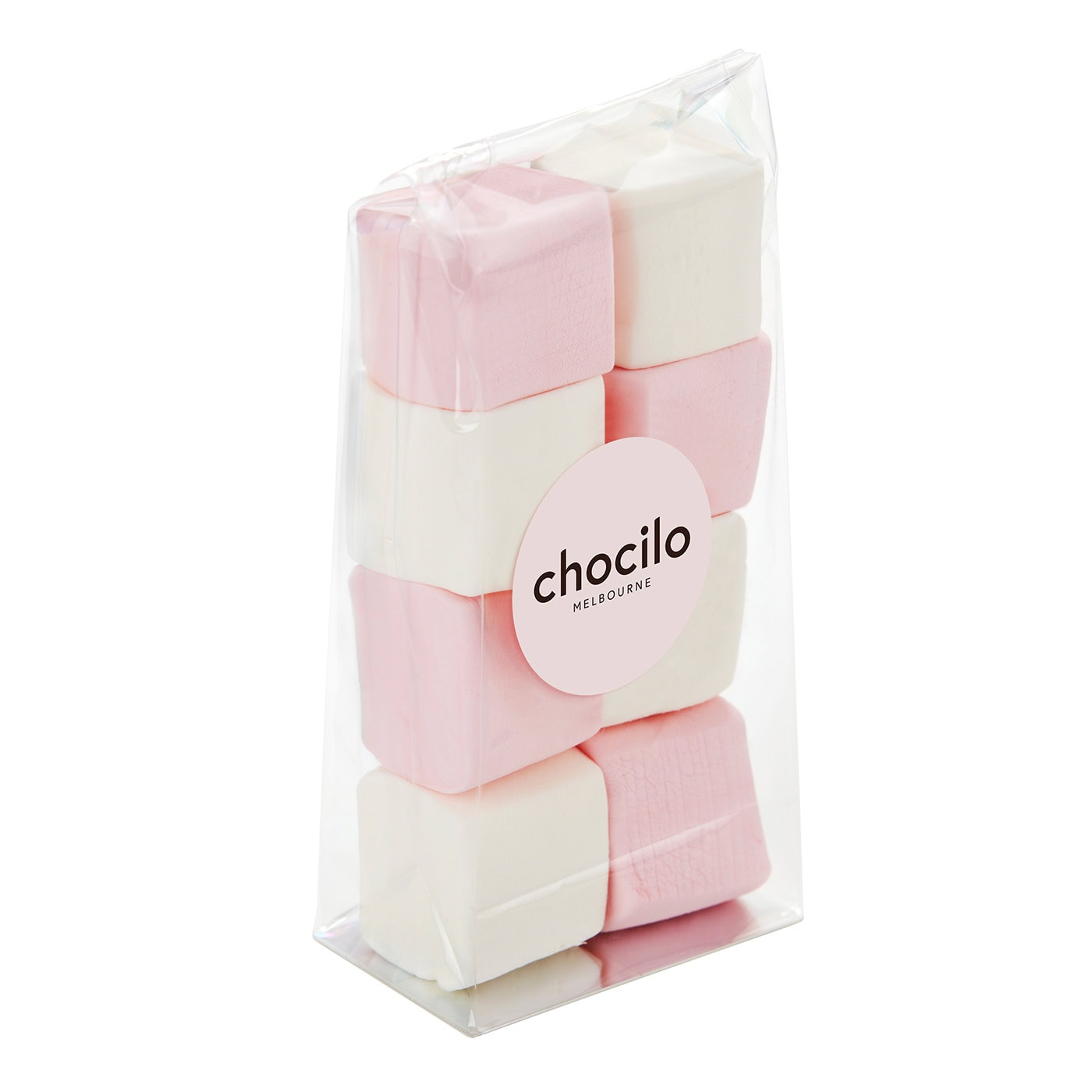 Grounded Pleasures Pink and White Soft Marshmallows in a Chocilo Gift Bag
