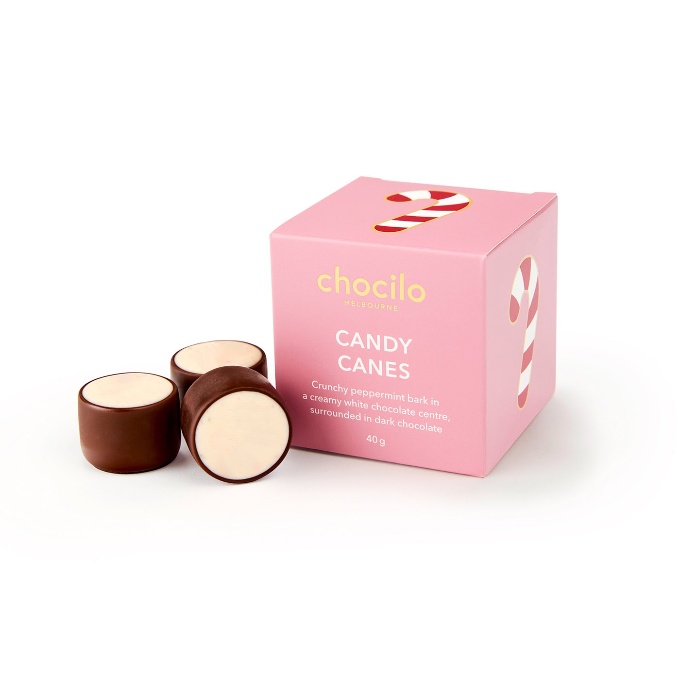 Chocilo Melbourne 3 Christmas Candy Cane Dark Chocolates Gift Cube