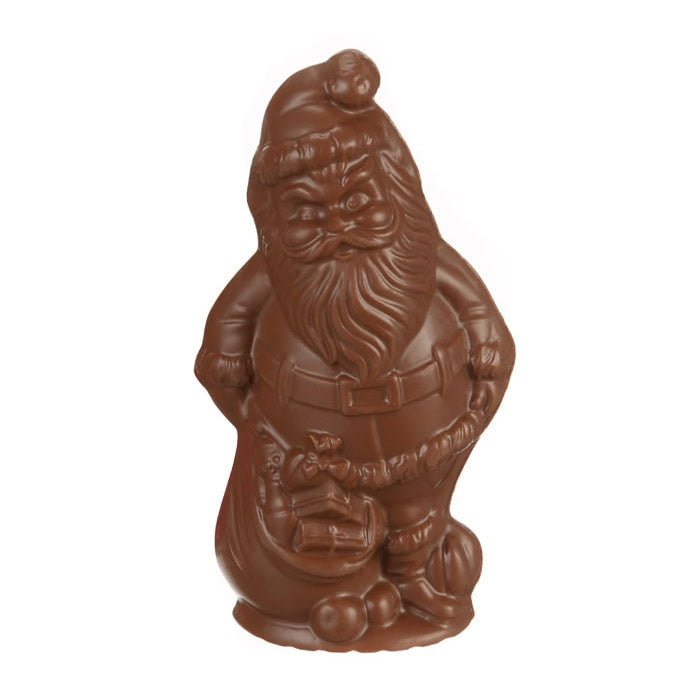 Chocilo Melbourne hollow Father Christmas in pure milk chocolate presented in a clear gift bag with ribbon.
