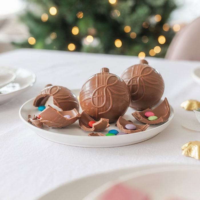 Chocilo Melbourne Christmas Premium Milk Chocolate Smash Bauble with Chocolate Smarties.