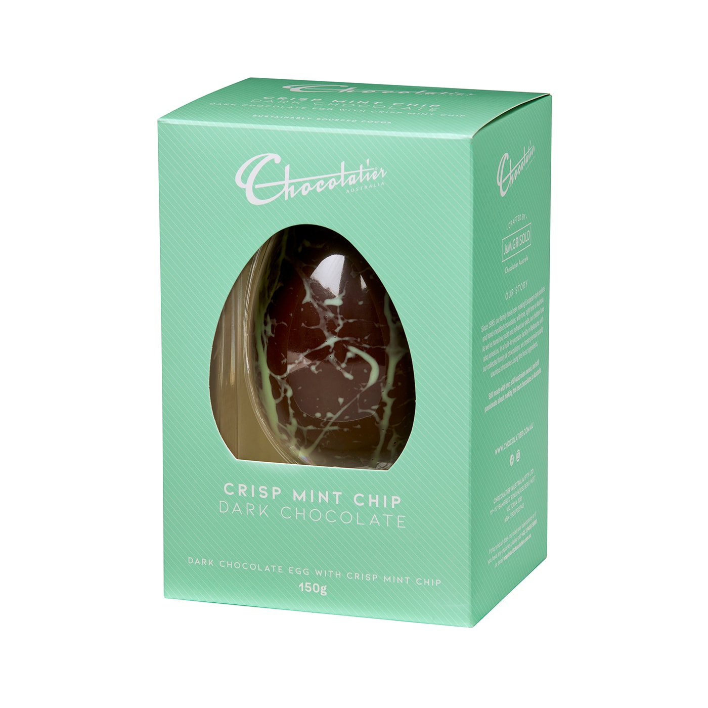 150g Chocolatier Australia Crisp Mint Chip Dark Chocolate Egg