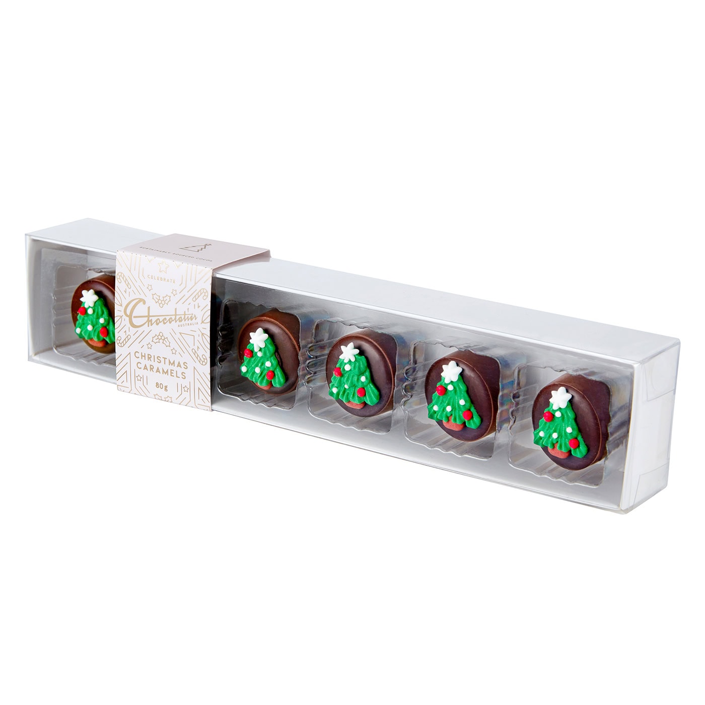 Chocolatier Australia Christmas Caramel Milk Chocolates 6 Pack Gift Box.