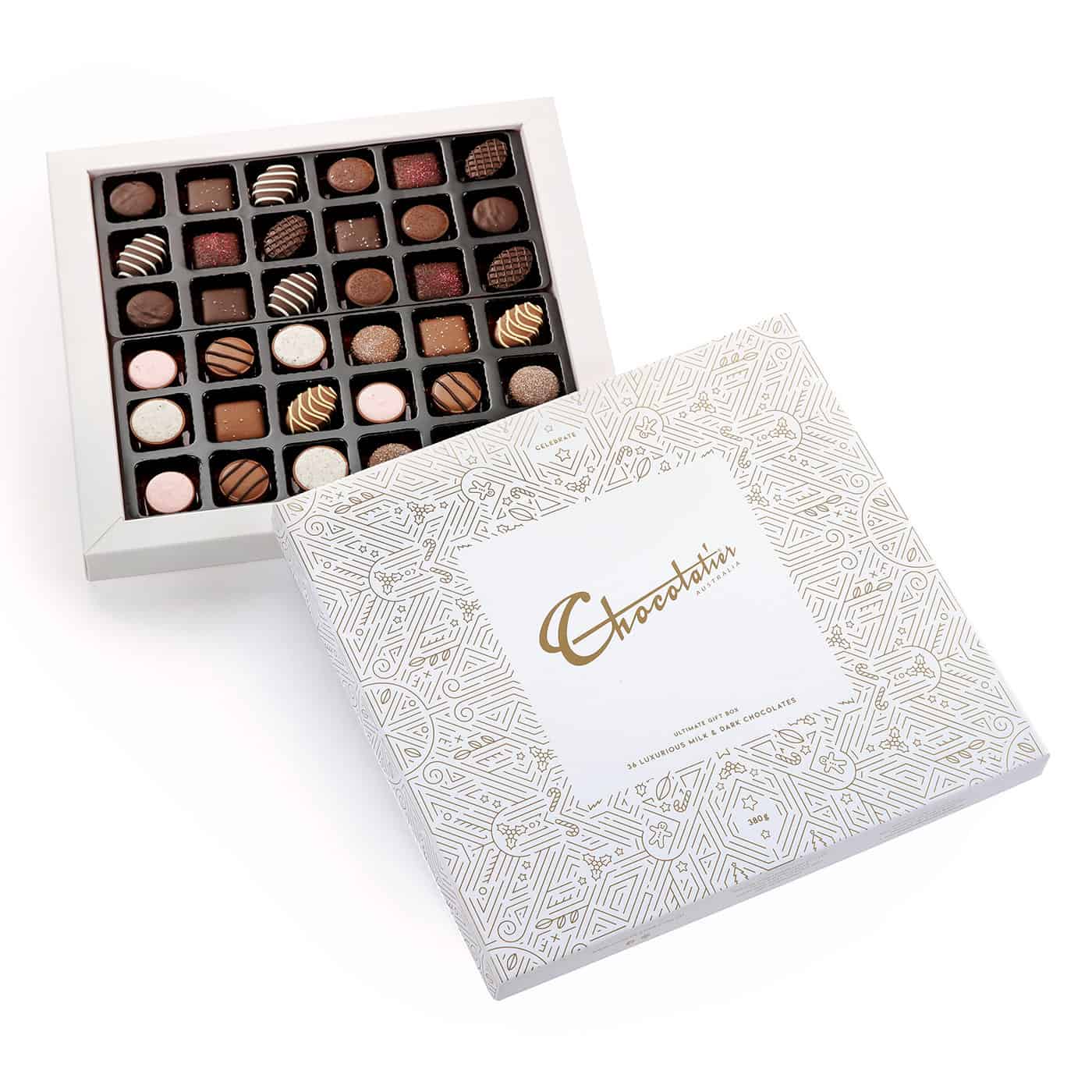 Chocolatier Australia large luxurious milk and dark chocolate selection 380g. Ultimate gift box.