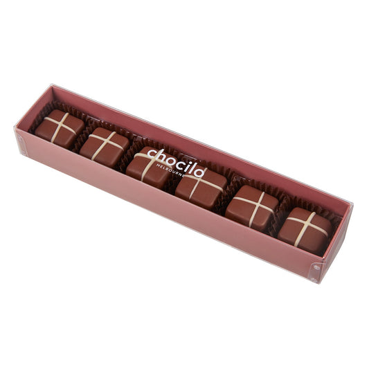 Chocilo Melbourne 6 Pack Easter Milk Chocolate Hot Cross Buns Gift Box 80g