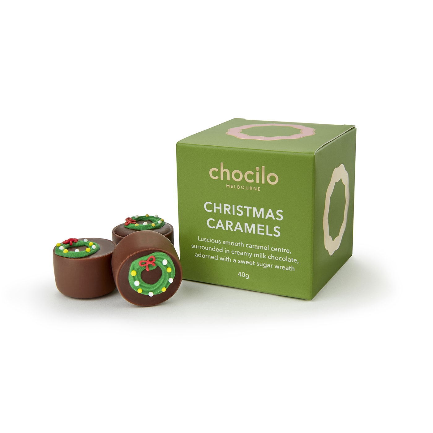 Chocilo Melbourne 3 Christmas Caramel Milk Chocolates Gift Cube