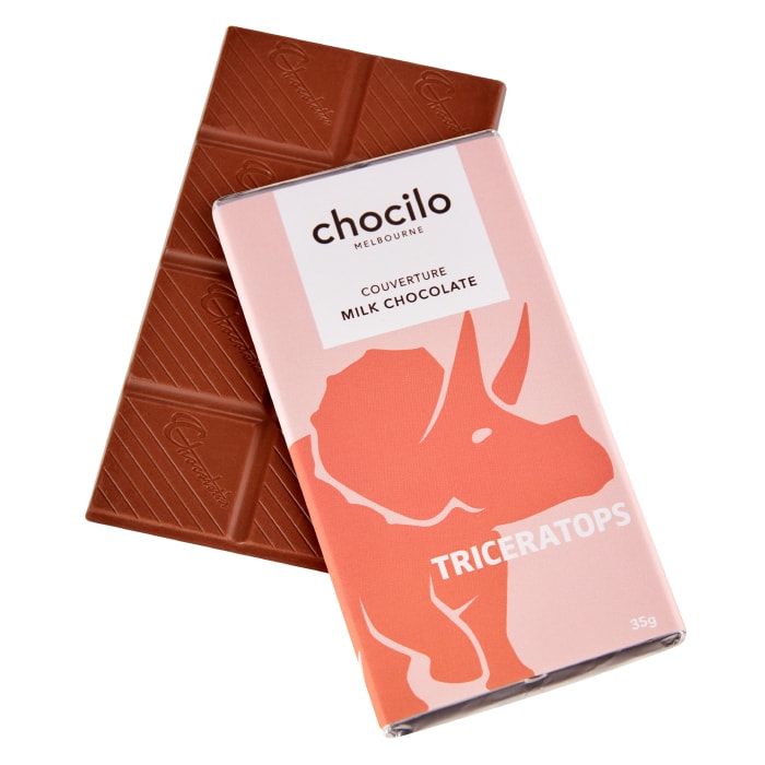 Chocilo Melbourne Triceratops Dinosaur Milk Chocolate Block 35g
