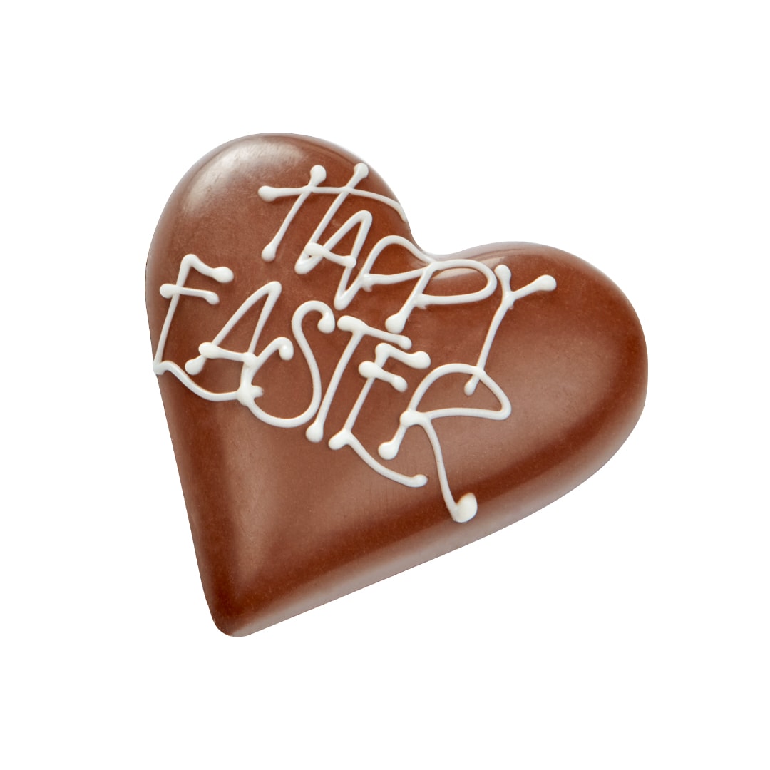Chocilo Melbourne Happy Easter Praline Heart in Milk Chocolate in cello gift bag with satin ribbon 30g
