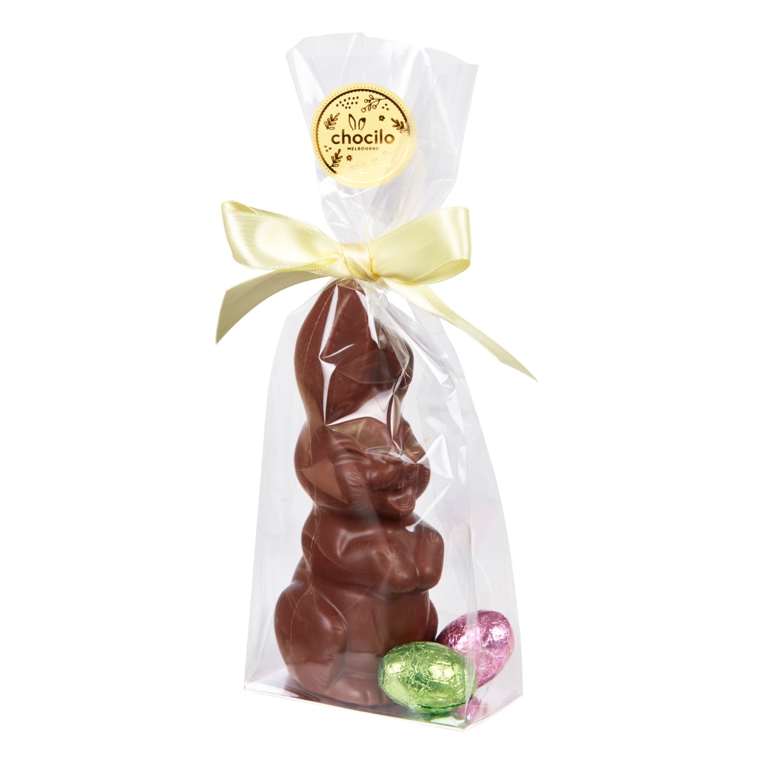 Chocilo Melbourne Smiling Bunny & Easter Eggs in Milk Chocolate 75g
