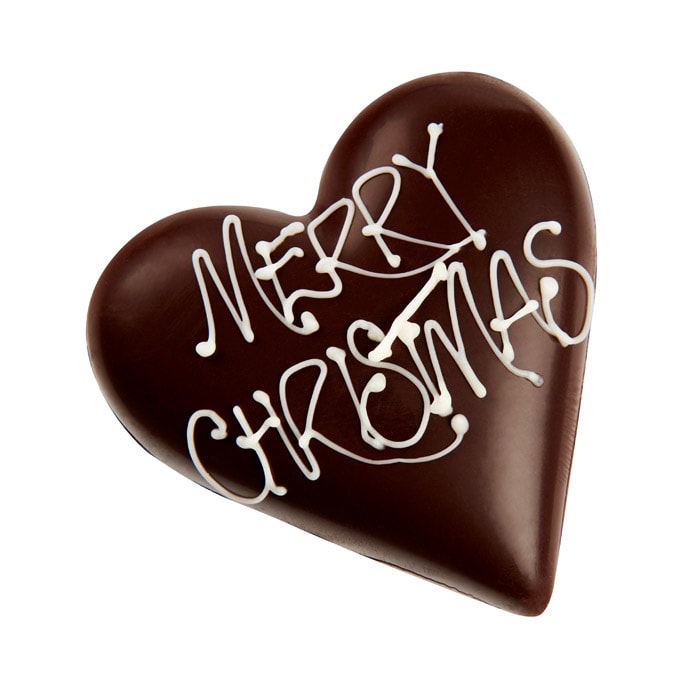 Chocilo Melbourne 30g Merry Christmas Dark Chocolate Praline Heart in clear cello gift bag