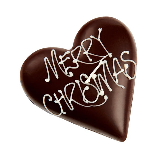 Chocilo Melbourne 30g Merry Christmas Dark Chocolate Praline Heart in clear cello gift bag