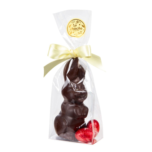 Chocilo Melbourne Smiling Bunny & mini Easter Eggs in Dark Chocolate 75g