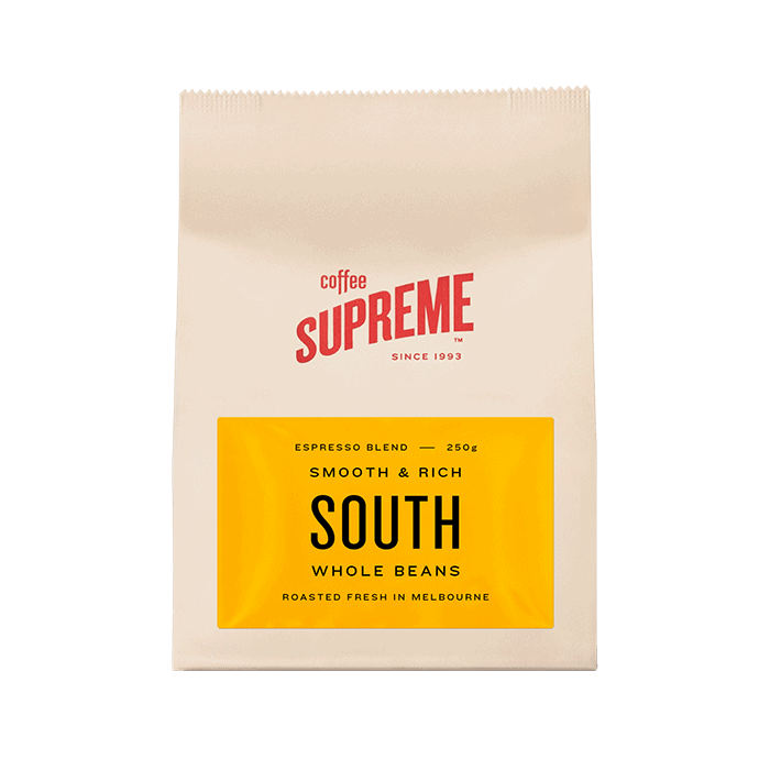 Coffee Supreme South Blend whole coffee beans. Roasted in Melbourne.