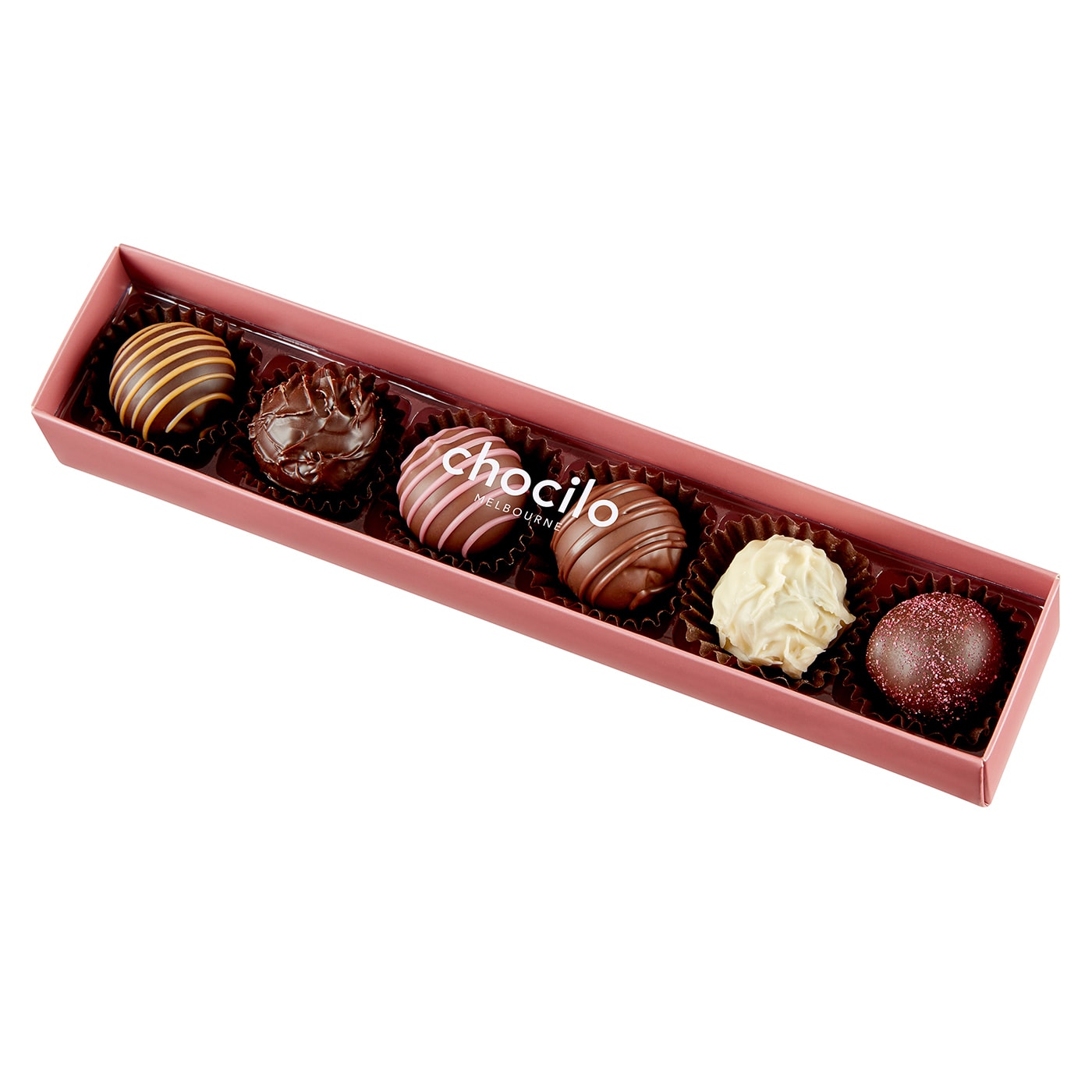 Chocilo Melbourne premium assorted chocolate truffles in a dusty pink gift box