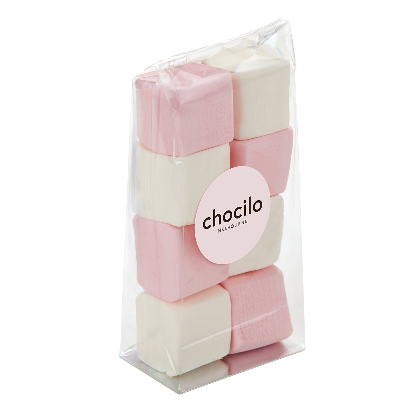 Grounded Pleasures Pink and White Soft Marshmallows in a Chocilo Gift Bag