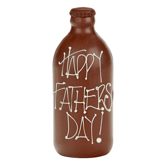 Chocilo Melbourne Milk Chocolate Stubbie  with "Happy Father's Day" handpiped in white chocolate. 