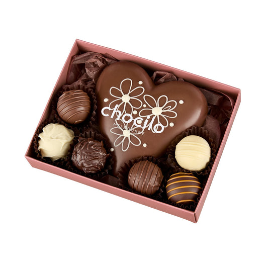 Milk chocolate heart with gourmet truffles. Made in Melbourne.