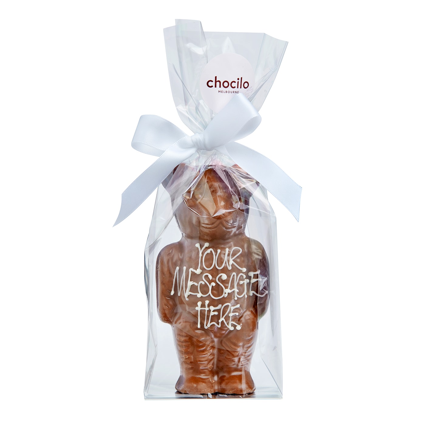 Chocilo Melbourne Personalised Chocolate Bear gift wrapped.