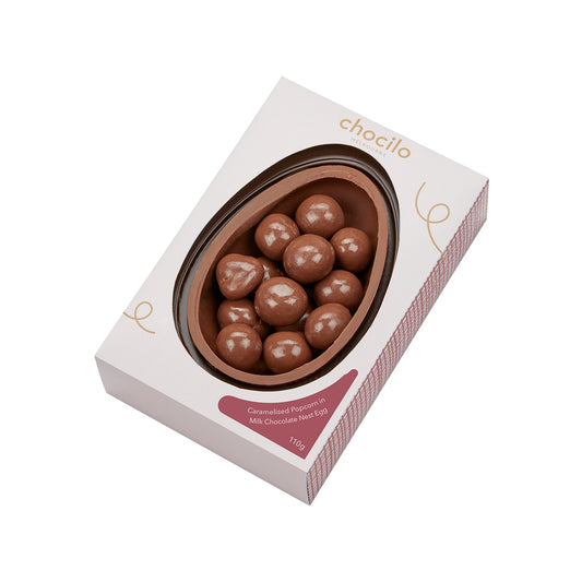 Chocilo Melbourne Milk Chocolate Half Easter Egg with milk coated Popcorn 110g