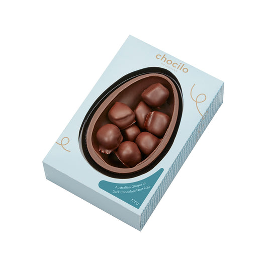 Chocilo Melbourne Dark Chocolate Half Egg with Dark Coated Ginger 135g