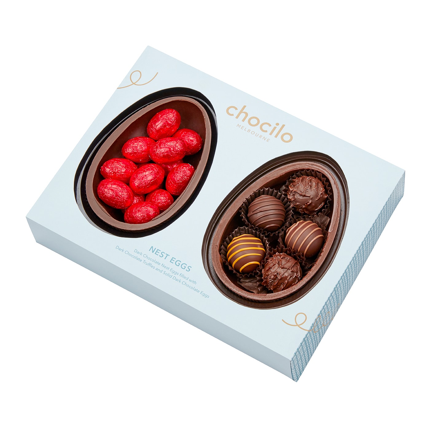 Chocilo Melbourne Dark Chocolate Half Eggs, Dark Chocolate Mini Eggs with 5 Dark Chocolate Assorted Truffles 250g