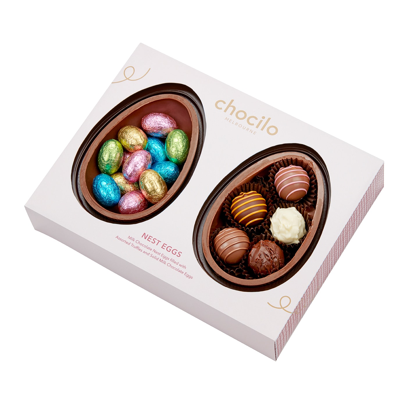 Chocilo Melbourne Milk Chocolate Half Eggs Milk Mini Eggs with 5 Assorted Chocolate Truffles 250g