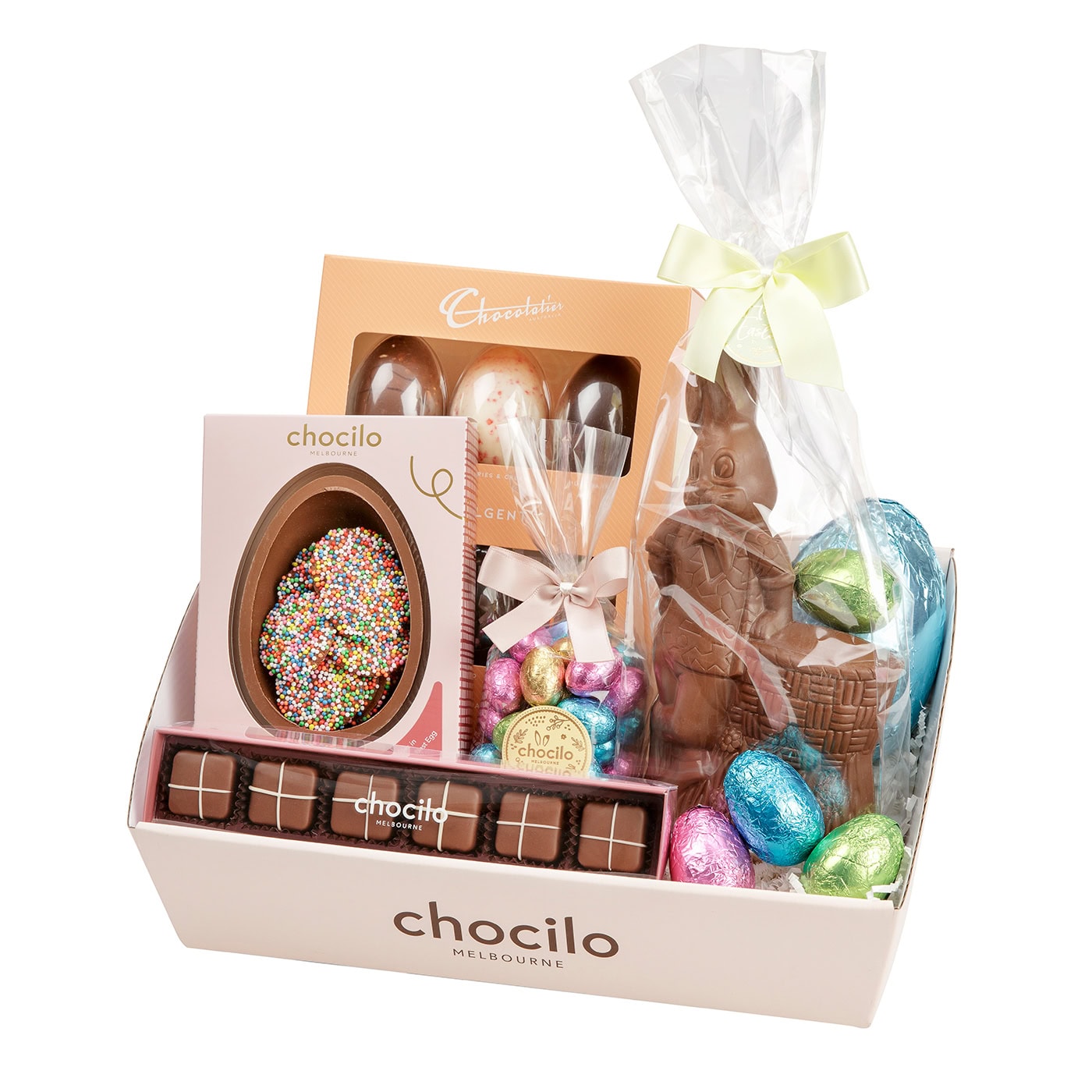Chocilo Melbourne Chocolatier Australia Indulgent Chocolate Easter Egg and Rabbit Hamper.