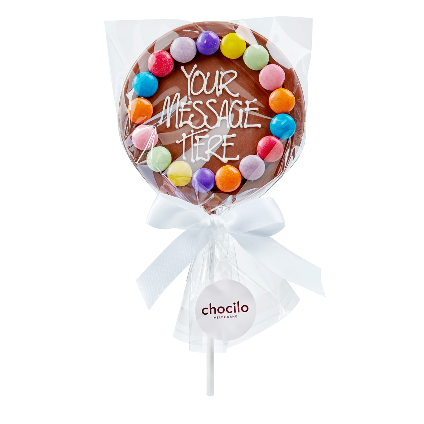 Chocilo Melbourne Personalised Chocolate Lollipop with Smarties