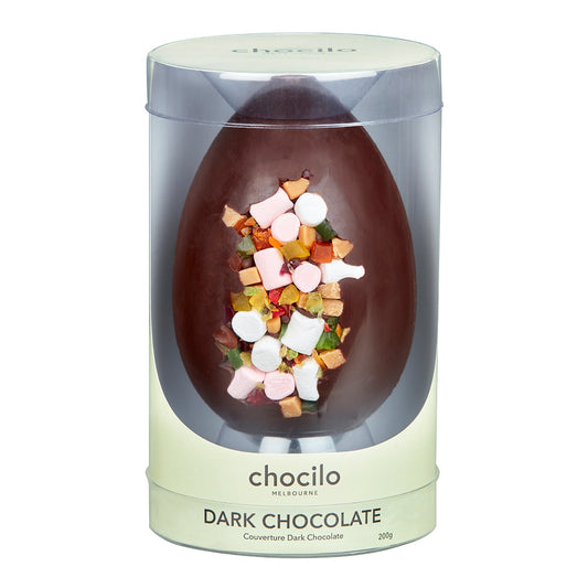 Rocky Road Dark Chocolate Egg in a gift cylinder.