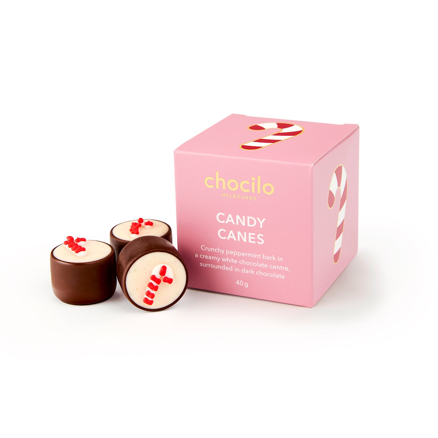 Chocilo Melbourne 3 Christmas Candy Cane Dark Chocolates Gift Cube