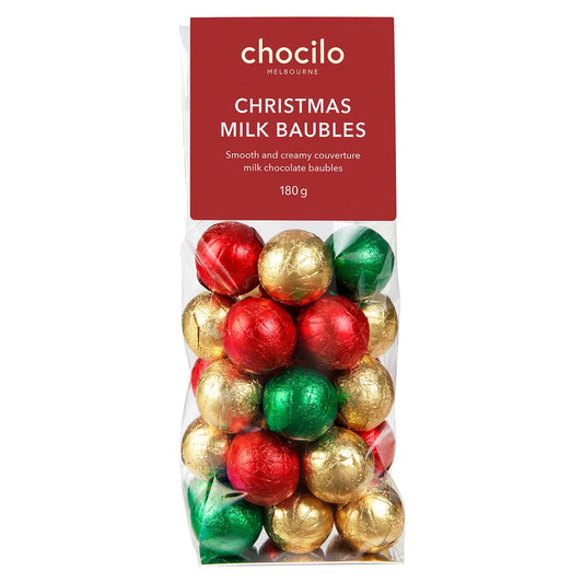 Assorted Foiled Baubles in Milk Chocolate Gift Bag (Approx. 30) - 180g