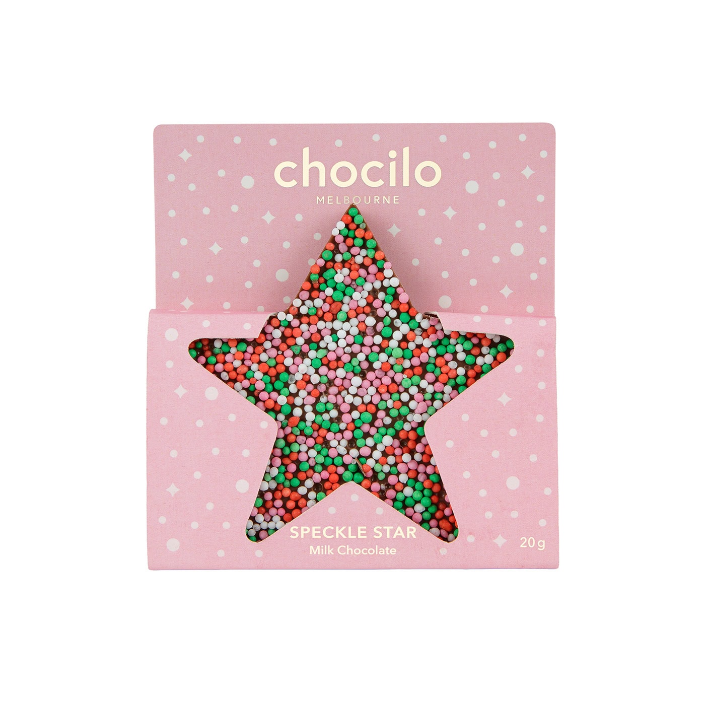 Chocilo Melbourne Speckle Star in premium milk chocolate.