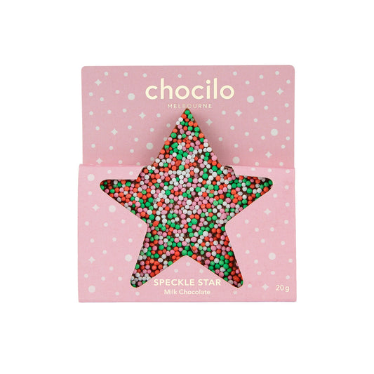 Chocilo Melbourne small 20g Speckle Star in premium milk chocolate.
