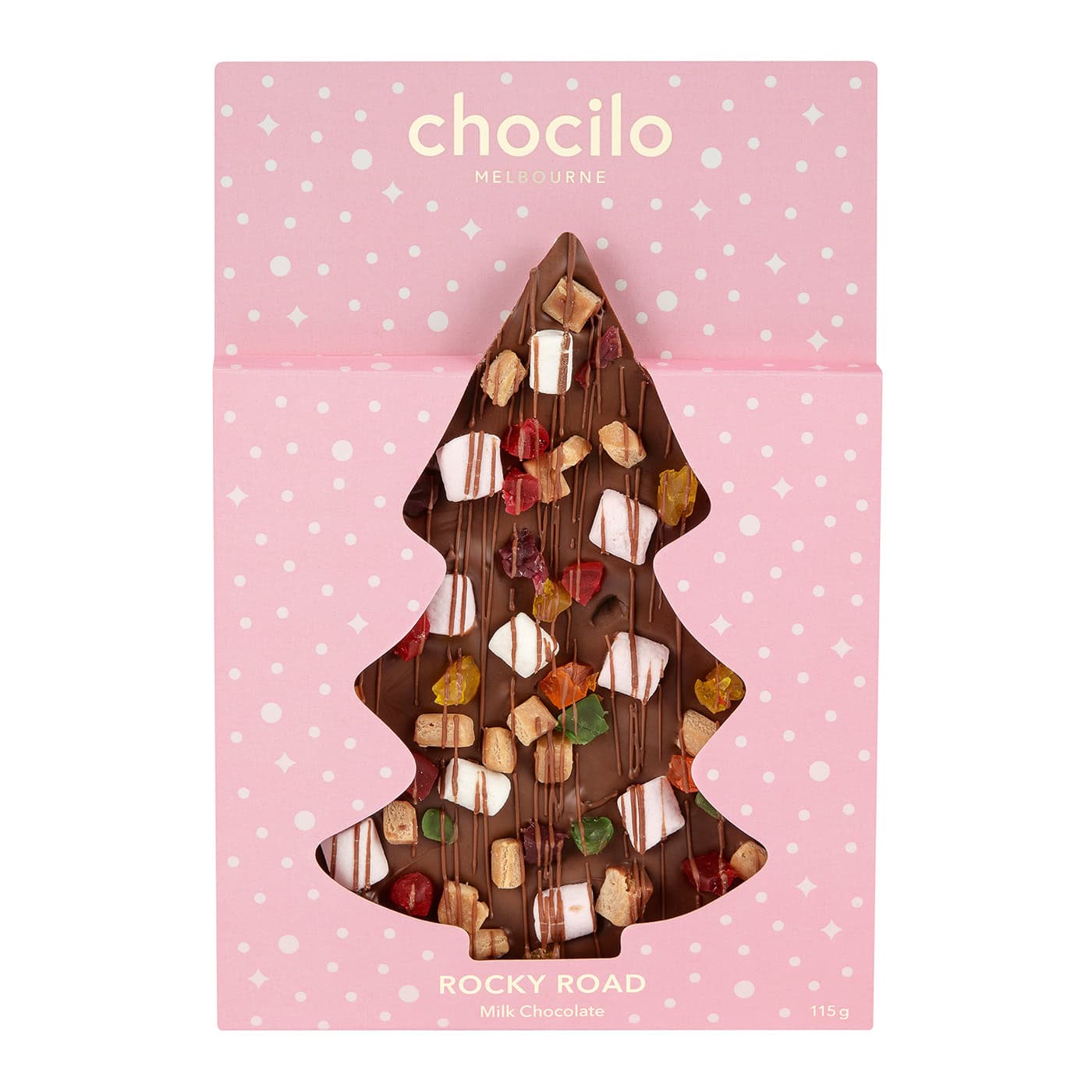 Chocilo Melbourne Rocky Road Christmas Tree Shaped Milk Chocolate.