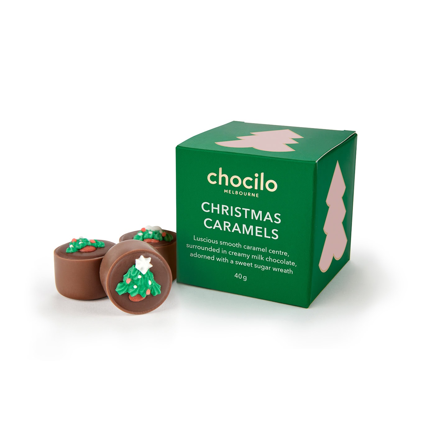 Chocilo Melbourne 3 Christmas Caramel Milk Chocolates Gift Cube