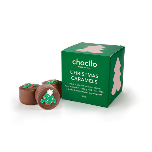 Chocilo Melbourne 3 Christmas Caramel Milk Chocolates Gift Cube