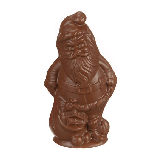 Chocilo Melbourne hollow Father Christmas in pure milk chocolate presented in a clear gift bag with ribbon.