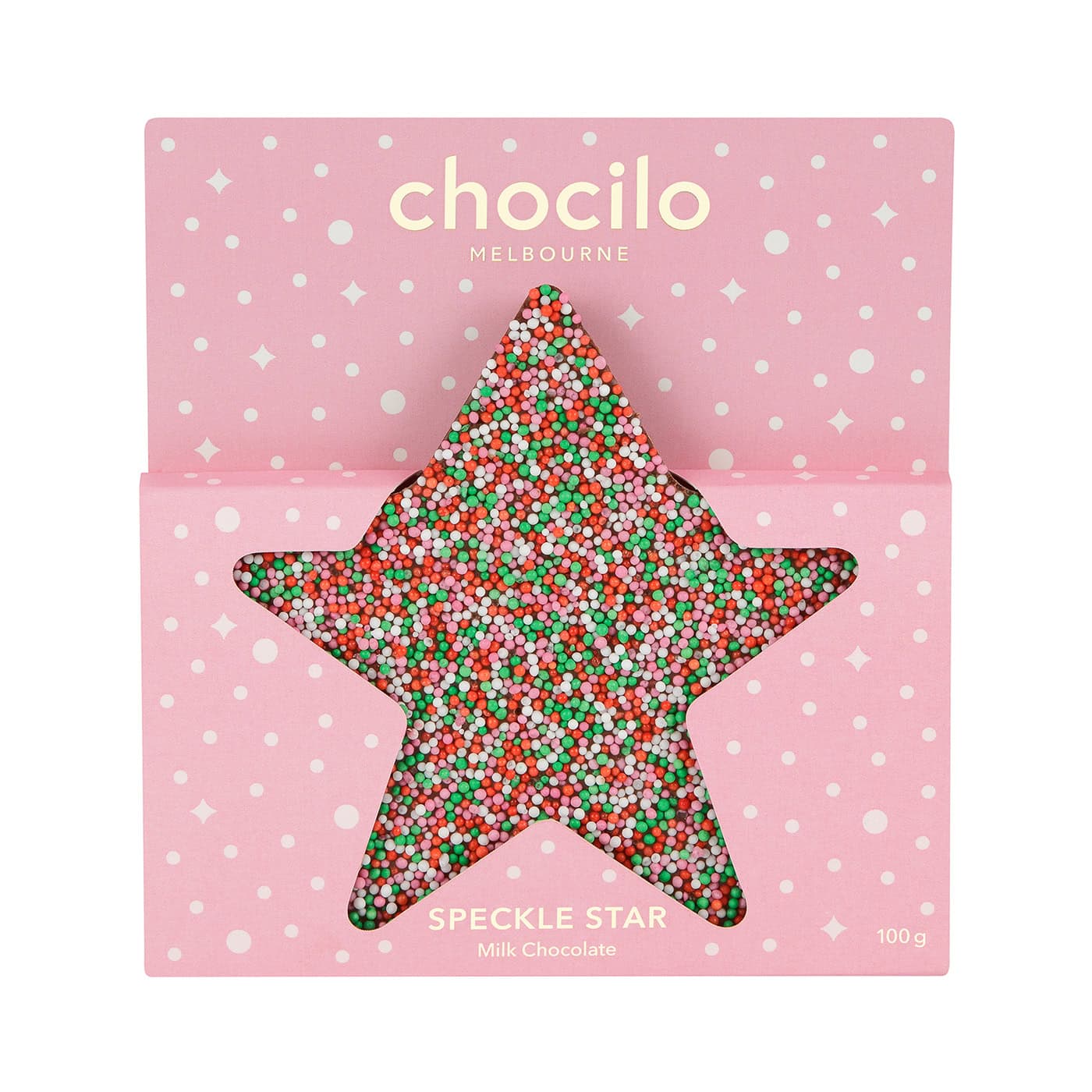 Chocilo Melbourne Speckle Star in premium milk chocolate.