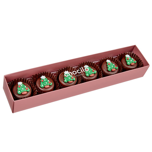 Chocilo Melbourne 6 pack Christmas Chocolate Caramels in a beautiful dusty pink gift box.