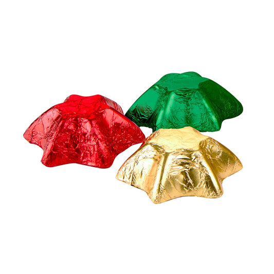 Christmas Premium Quality Solid Milk Chocolate Stars in Assorted Festive Foils.