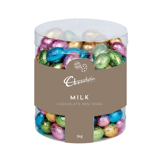 1kg of Milk Chocolate Solid Mini Easter Eggs in a Tub by Chocolatier Australia