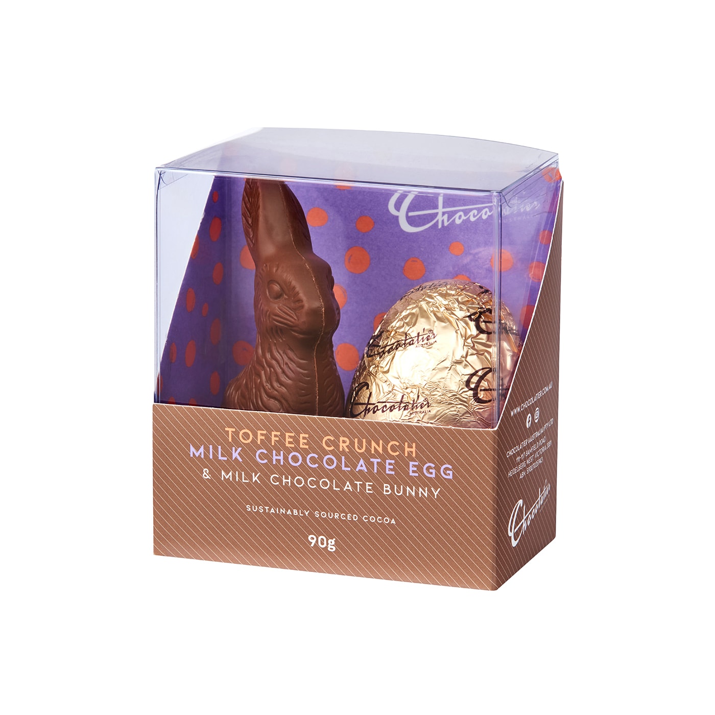 Chocolatier Australia Toffee Crunch Milk Chocolate Bunny with a Milk Chocolate Egg Gift Box