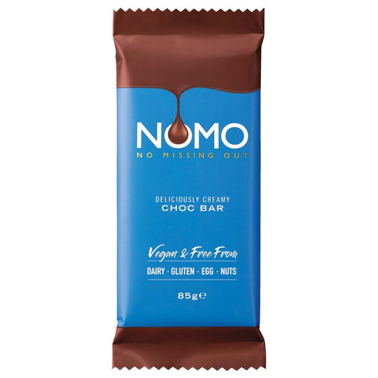 NOMO Deliciously Creamy Vegan Chocolate Block. Suitable for dairy, egg, gluten, peanut, and tree nut allergy sufferers.