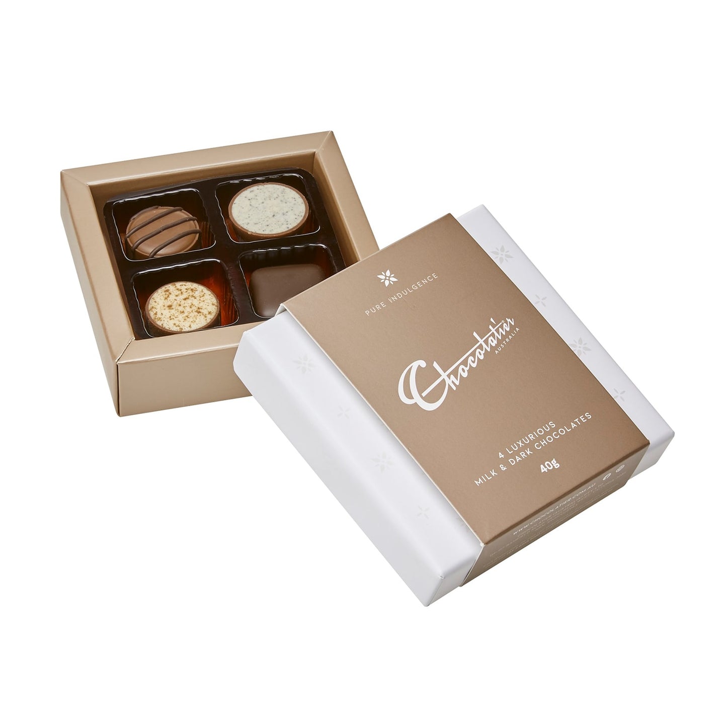 Chocolatier Australia 4 Luxurious Milk & Dark Chocolate Mini Treat Gift Box - 40g