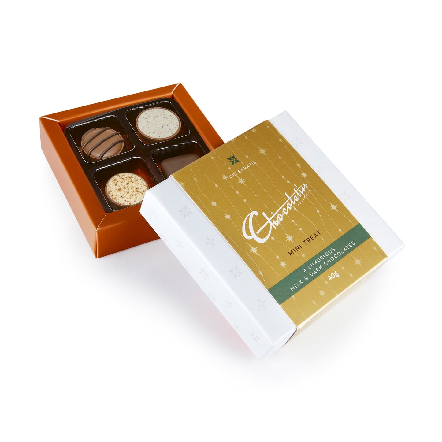 Chocolatier Australia Gold Mini Treat Box with Assorted Milk & Dark Chocolates. Made in Melbourne..