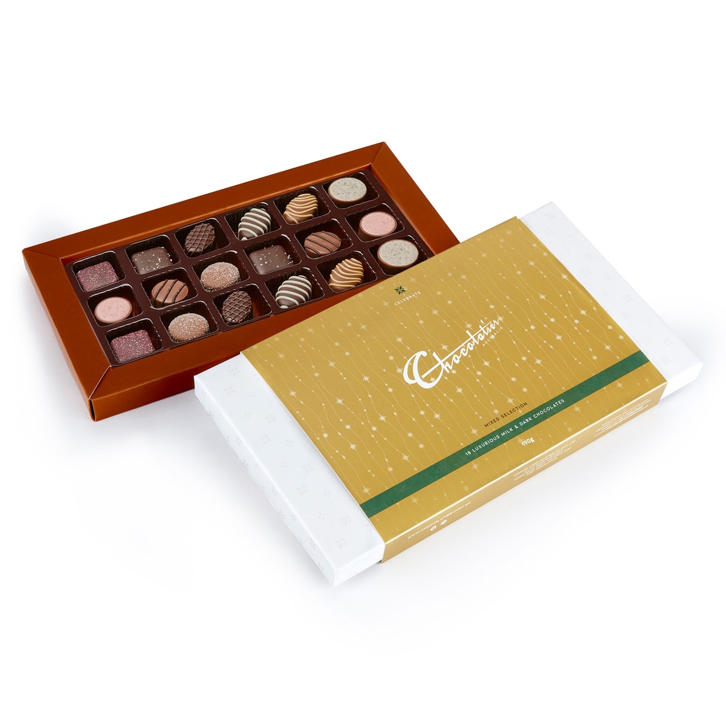 190g Chocolatier Australia Gold Mixed Milk & Dark Chocolate Selection. Made in Australia.