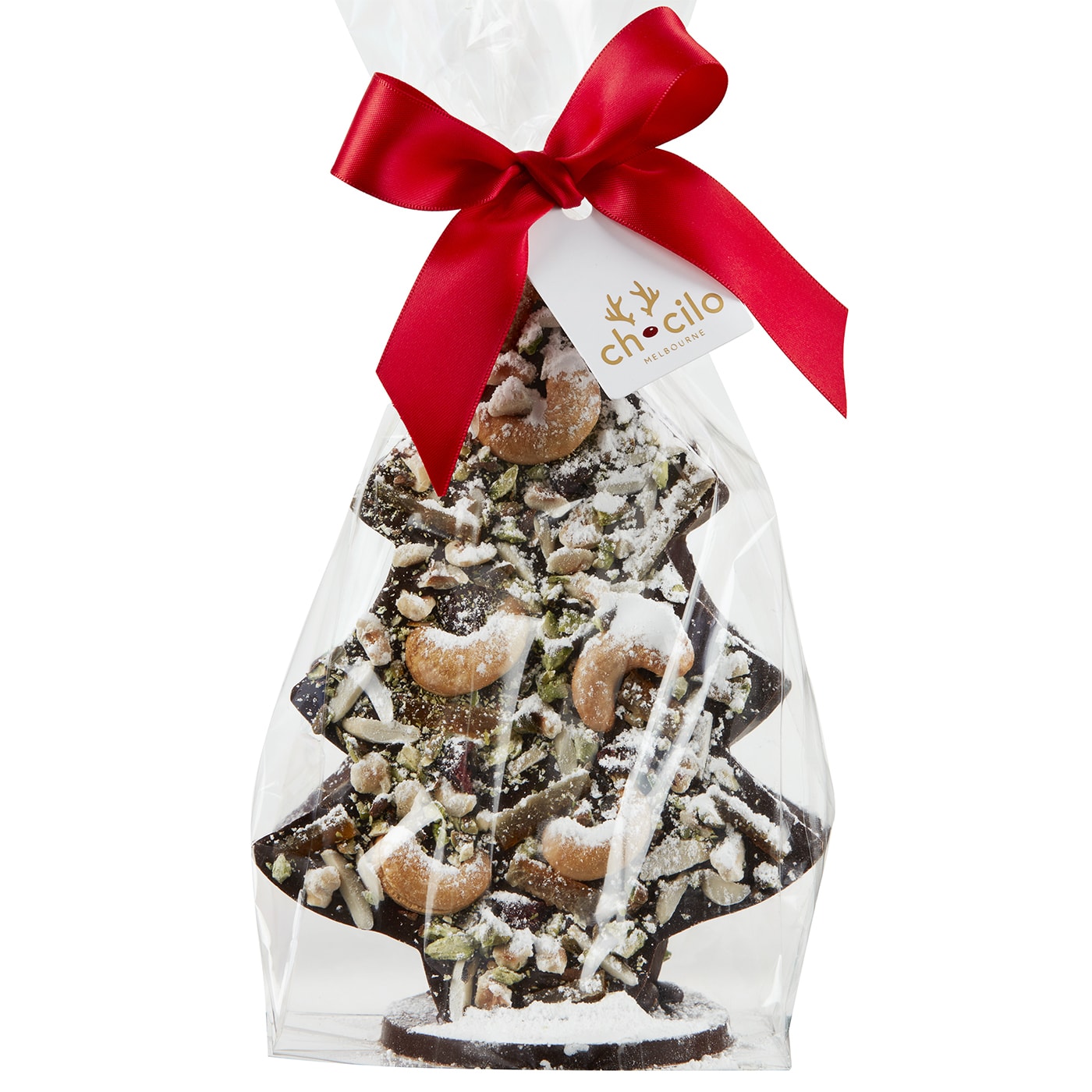Chocilo Melbourne Milk Chocolate with fresh fruit and nuts Christmas Tree Gift Wrapped