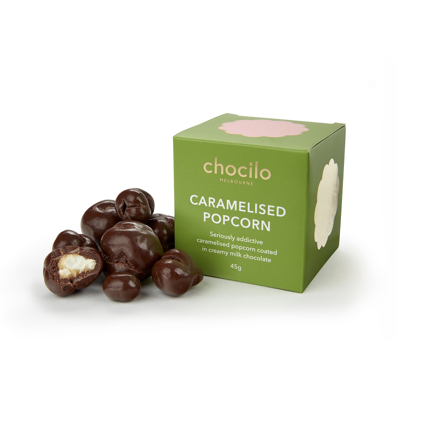 Chocilo Melbourne Caramelised Popcorn in Milk Chocolate Gift Cube