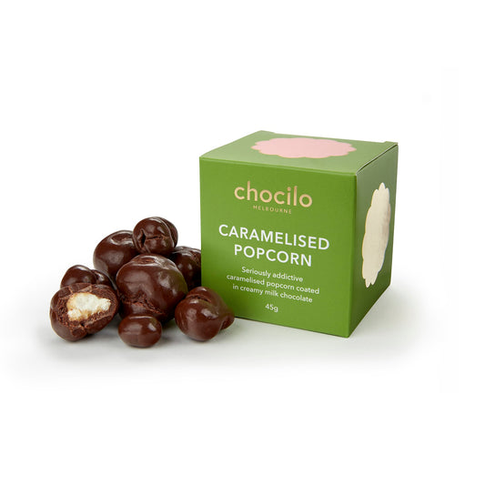 Chocilo Melbourne Caramelised Popcorn in Milk Chocolate Gift Cube