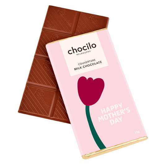 Chocilo Melbourne 35g Happy Mother's Day Milk Chocolate Block wrapped in gold foil.