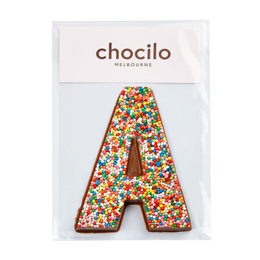 Chocilo Melbourne Milk Chocolate Alphabet Letter M covered in 100s and 1000s